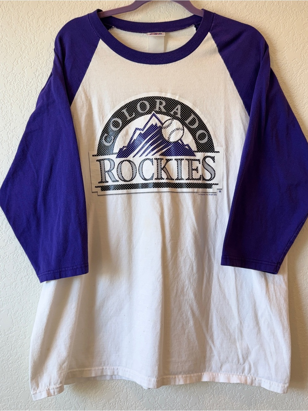 Colorado Rockies Raglan Baseball Tee - Purple/White